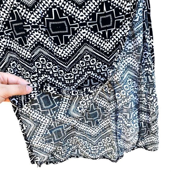 Express Black White Aztec Tribal Geometric Side Slit Midi Pencil Skirt - Picture 3 of 6